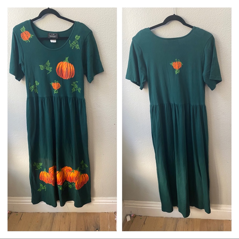 vintage LA Artwear PUMPKIN Halloween fall 1 of a kind illustration maxi dress S